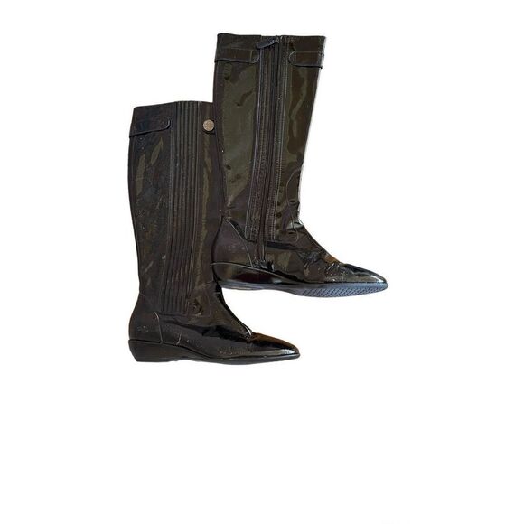 Cole Haan Womens Black Patent Leather Full Zip Knee High Flat Tall Boots Size 6 - Picture 1 of 6